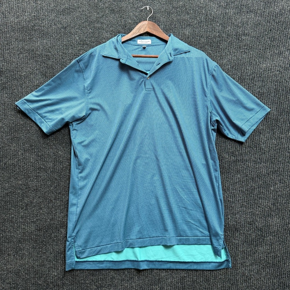 Peter Millar Summer Comfort Polo Mens L Large Blue Geometric Golf Performance